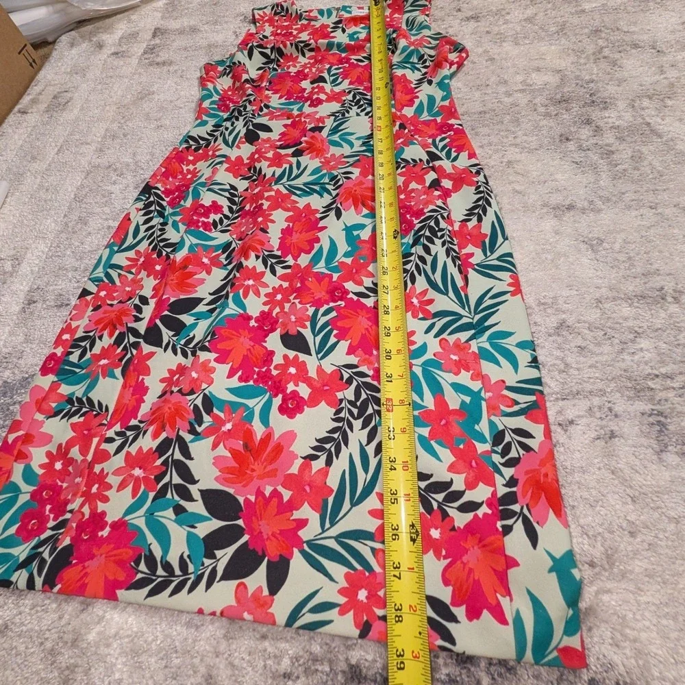Calvin Klein Floral Sleeveless Sheath Dress Pink Teal Mint Gold Zip Size 12